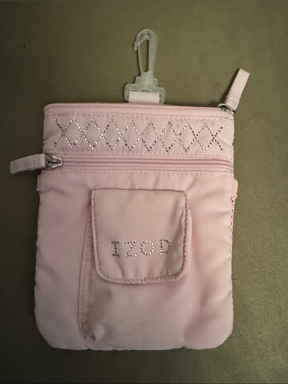 Izod Light Pink Quilted Cosmetic Pouch with Crystal Accent